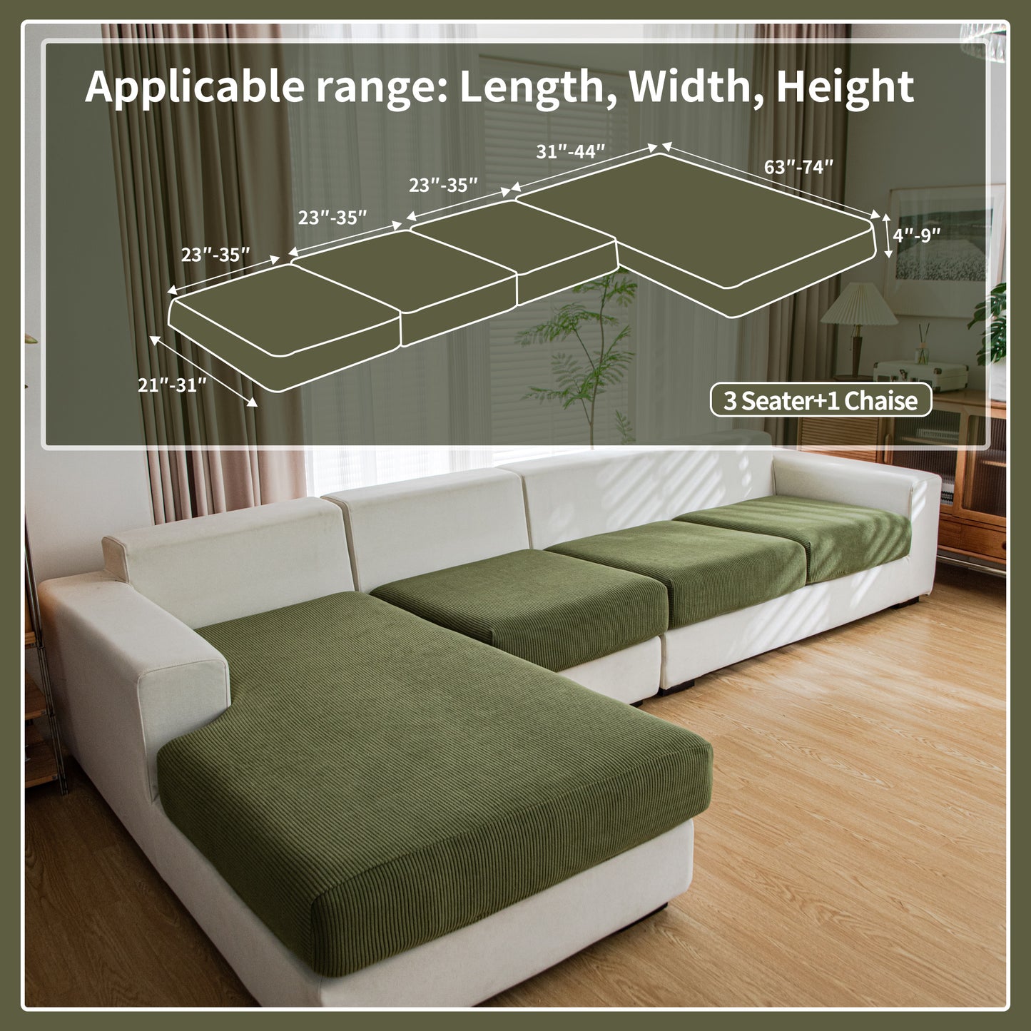 QIANMEW Couch Cushion Covers, Comfort Soft Magic Sofa Covers Washable Stretch Resistant Slipcovers for Sectional and L Shaped Seats Furniture Protectors for Pets