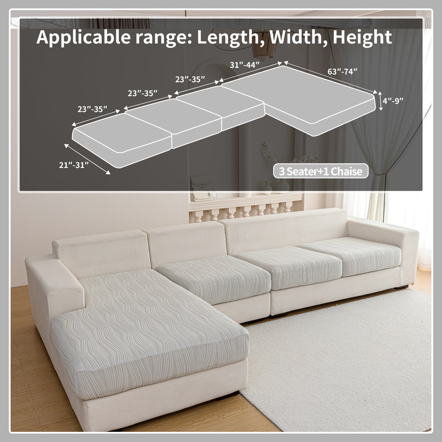 QIANMEW Couch Cushion Covers, Super Stretch Washable Sofa Slipcovers for L Shaped & Modular Seats, Pet-Friendly Furniture Protector with Stripe Design