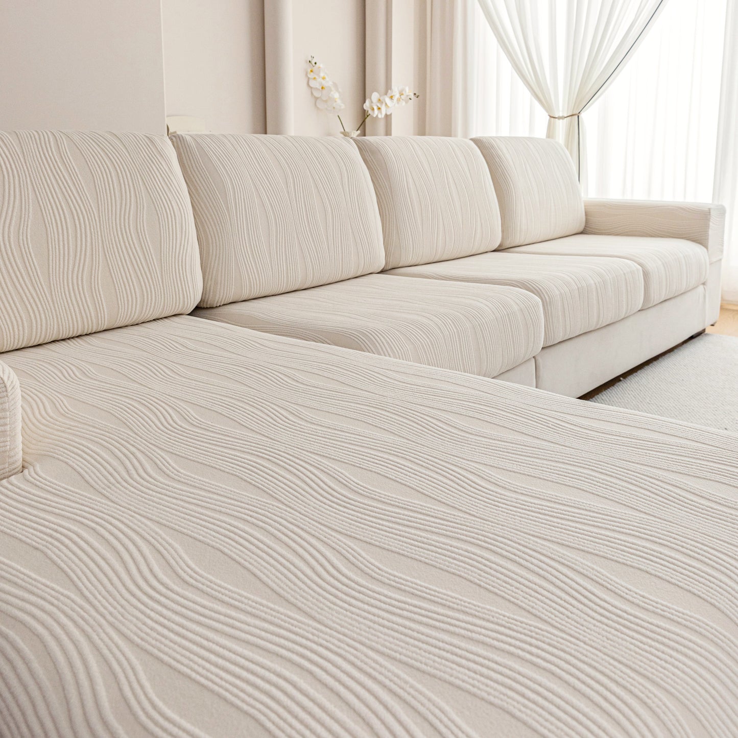 QIANMEW Couch Cushion Covers, Super Stretch Washable Sofa Slipcovers for L Shaped & Modular Seats, Pet-Friendly Furniture Protector with Stripe Design