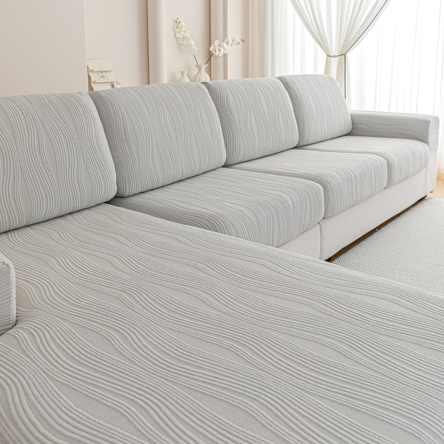 QIANMEW Couch Cushion Covers, Super Stretch Washable Sofa Slipcovers for L Shaped & Modular Seats, Pet-Friendly Furniture Protector with Stripe Design