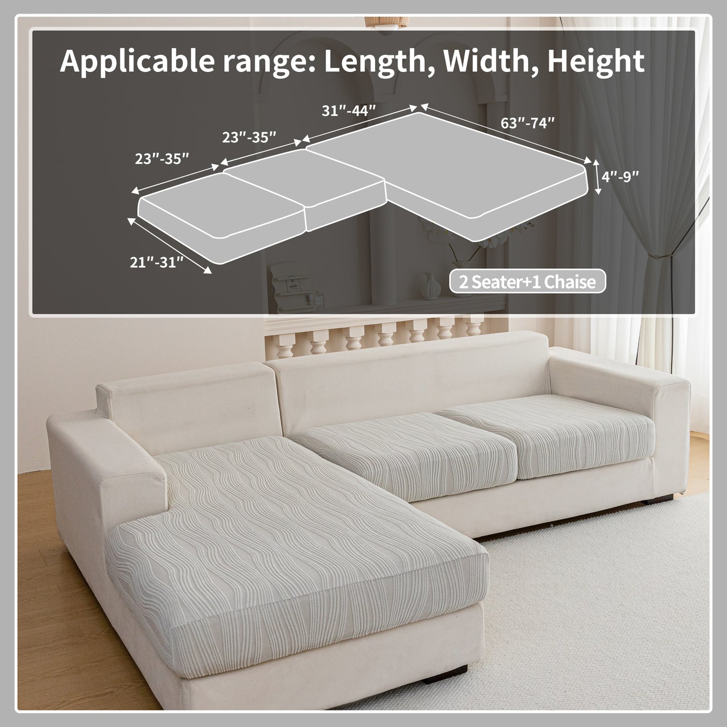 QIANMEW Couch Cushion Covers, Super Stretch Washable Sofa Slipcovers for L Shaped & Modular Seats, Pet-Friendly Furniture Protector with Stripe Design