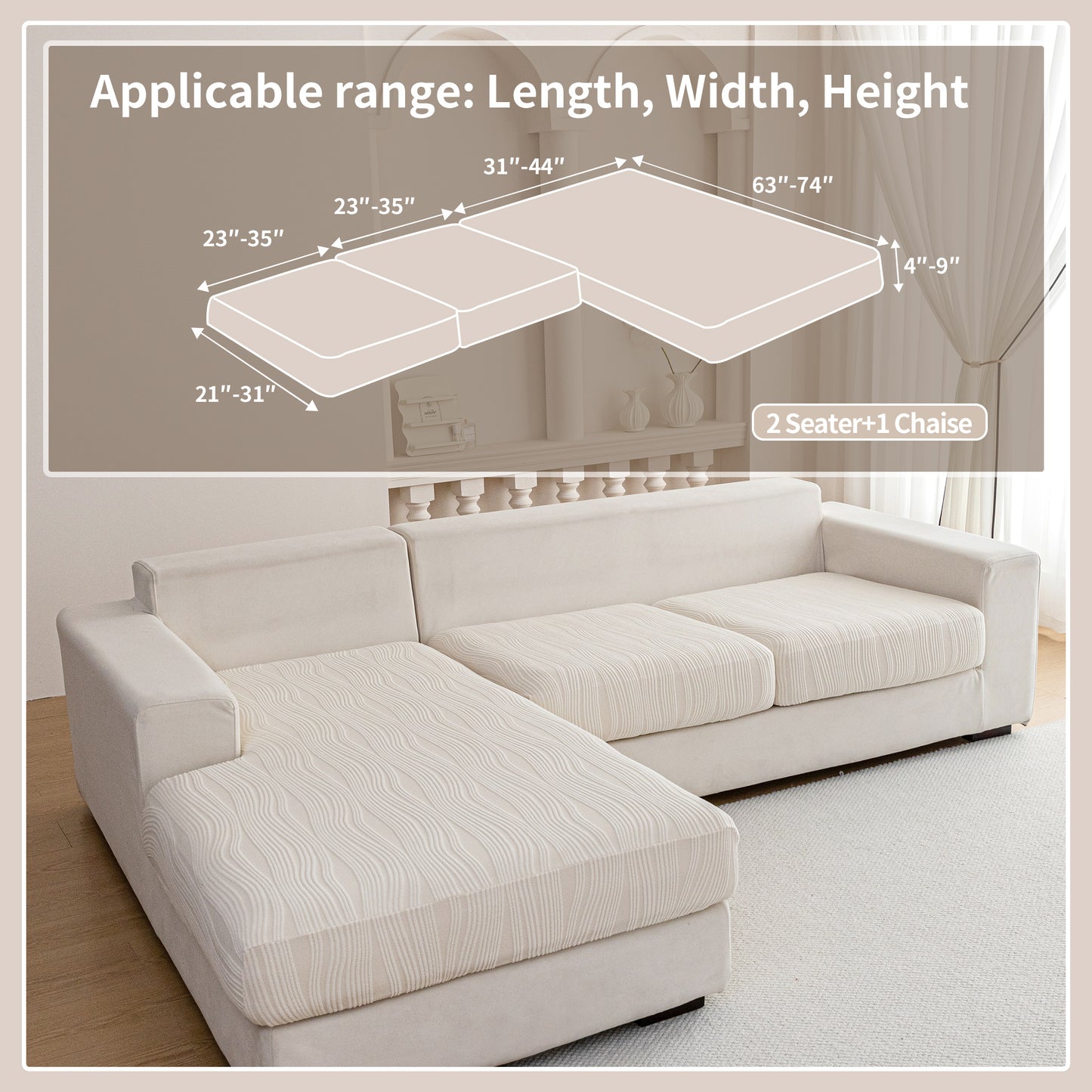 QIANMEW Couch Cushion Covers, Super Stretch Washable Sofa Slipcovers for L Shaped & Modular Seats, Pet-Friendly Furniture Protector with Stripe Design