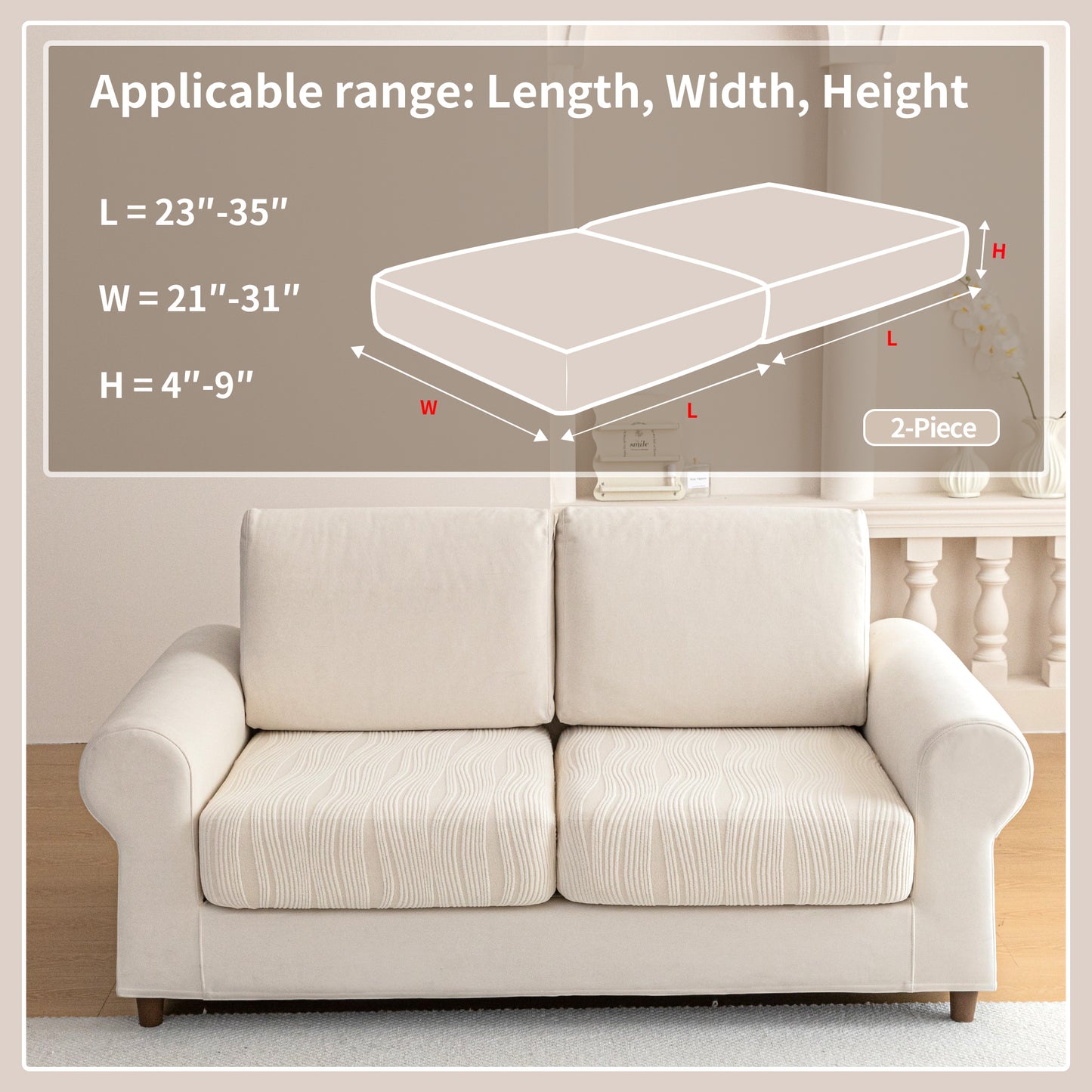 QIANMEW Couch Cushion Covers, Super Stretch Washable Sofa Slipcovers for L Shaped & Modular Seats, Pet-Friendly Furniture Protector with Stripe Design