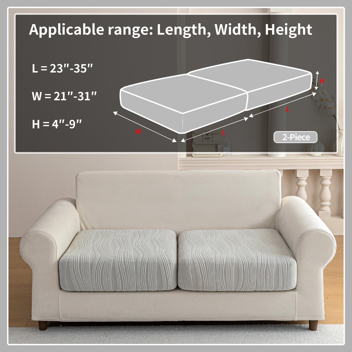 QIANMEW Couch Cushion Covers, Super Stretch Washable Sofa Slipcovers for L Shaped & Modular Seats, Pet-Friendly Furniture Protector with Stripe Design