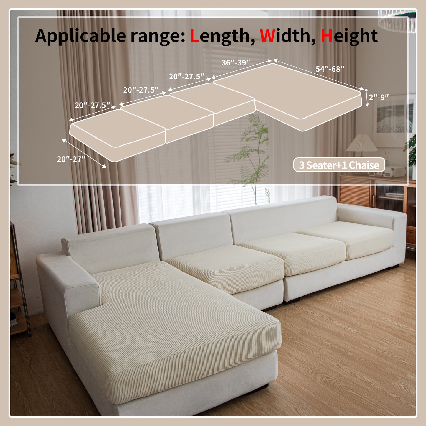 QIANMEW Couch Cushion Covers, Comfort Soft Magic Sofa Covers Washable Stretch Resistant Slipcovers for Sectional and L Shaped Seats Furniture Protectors for Pets