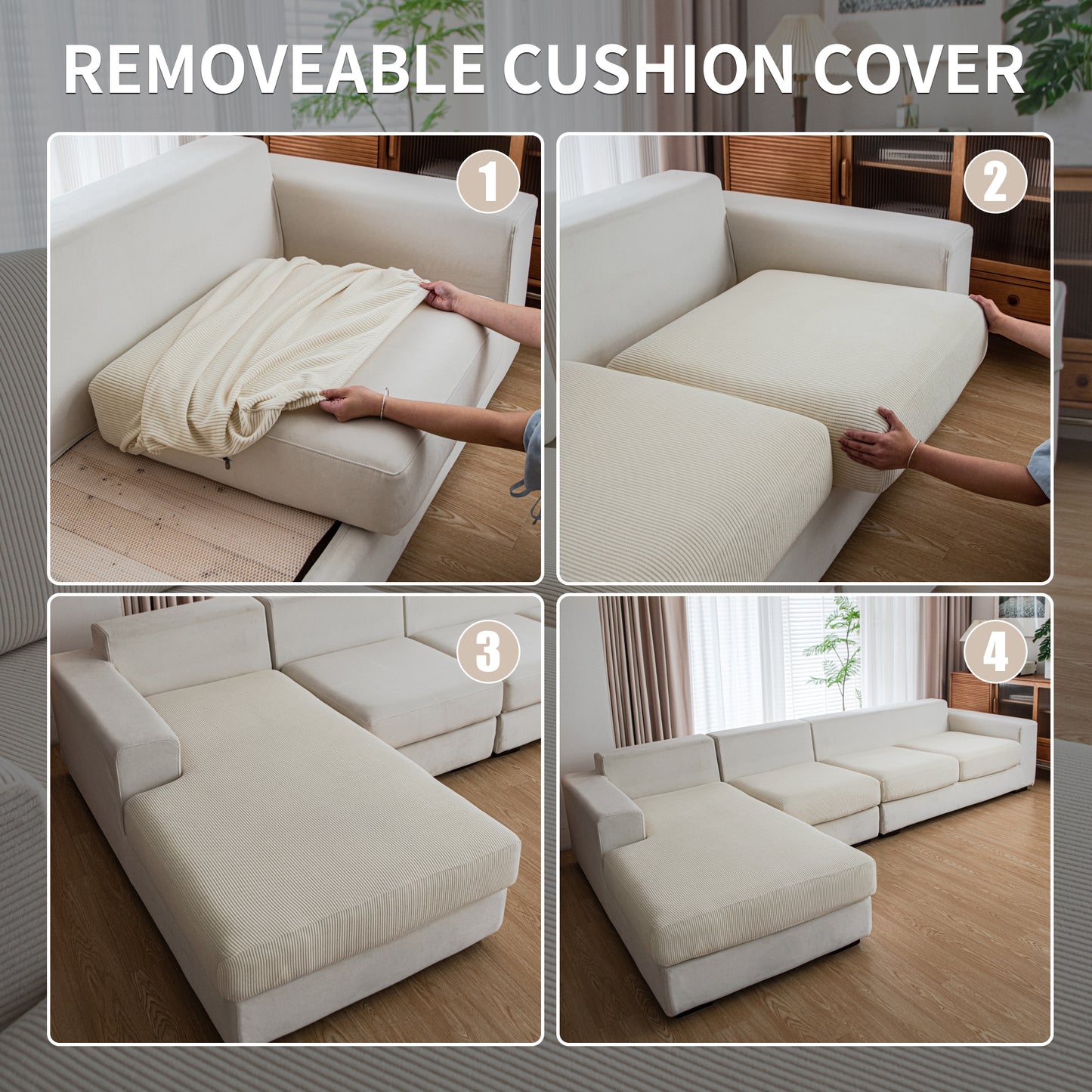 QIANMEW Couch Cushion Covers, Comfort Soft Magic Sofa Covers Washable Stretch Resistant Slipcovers for Sectional and L Shaped Seats Furniture Protectors for Pets