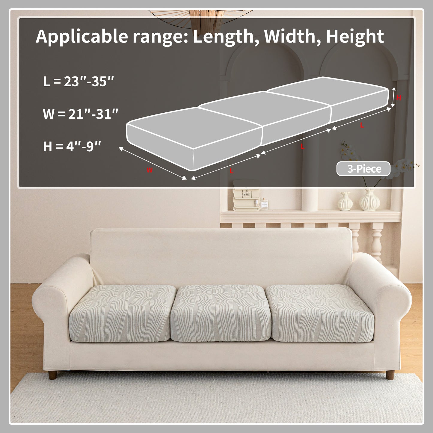 QIANMEW Couch Cushion Covers, Super Stretch Washable Sofa Slipcovers for L Shaped & Modular Seats, Pet-Friendly Furniture Protector with Stripe Design