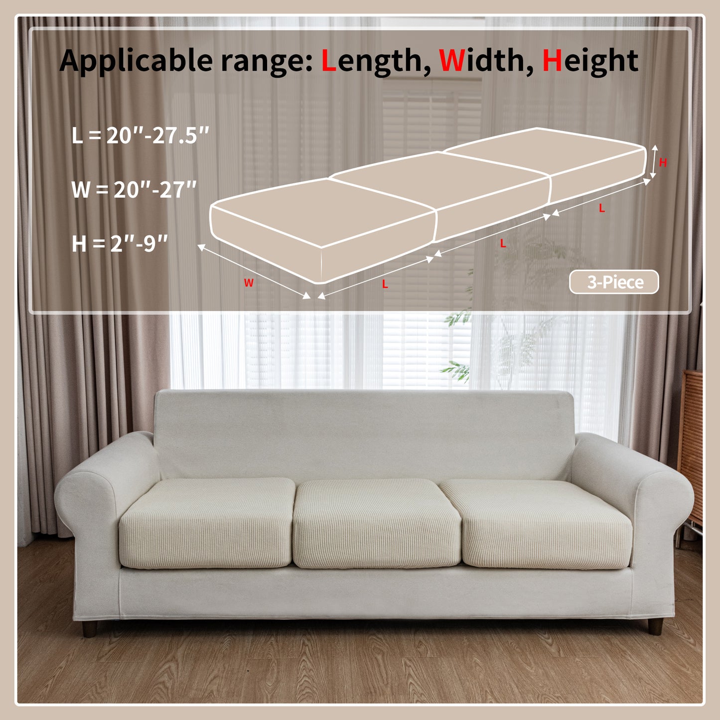 QIANMEW Couch Cushion Covers, Comfort Soft Magic Sofa Covers Washable Stretch Resistant Slipcovers for Sectional and L Shaped Seats Furniture Protectors for Pets