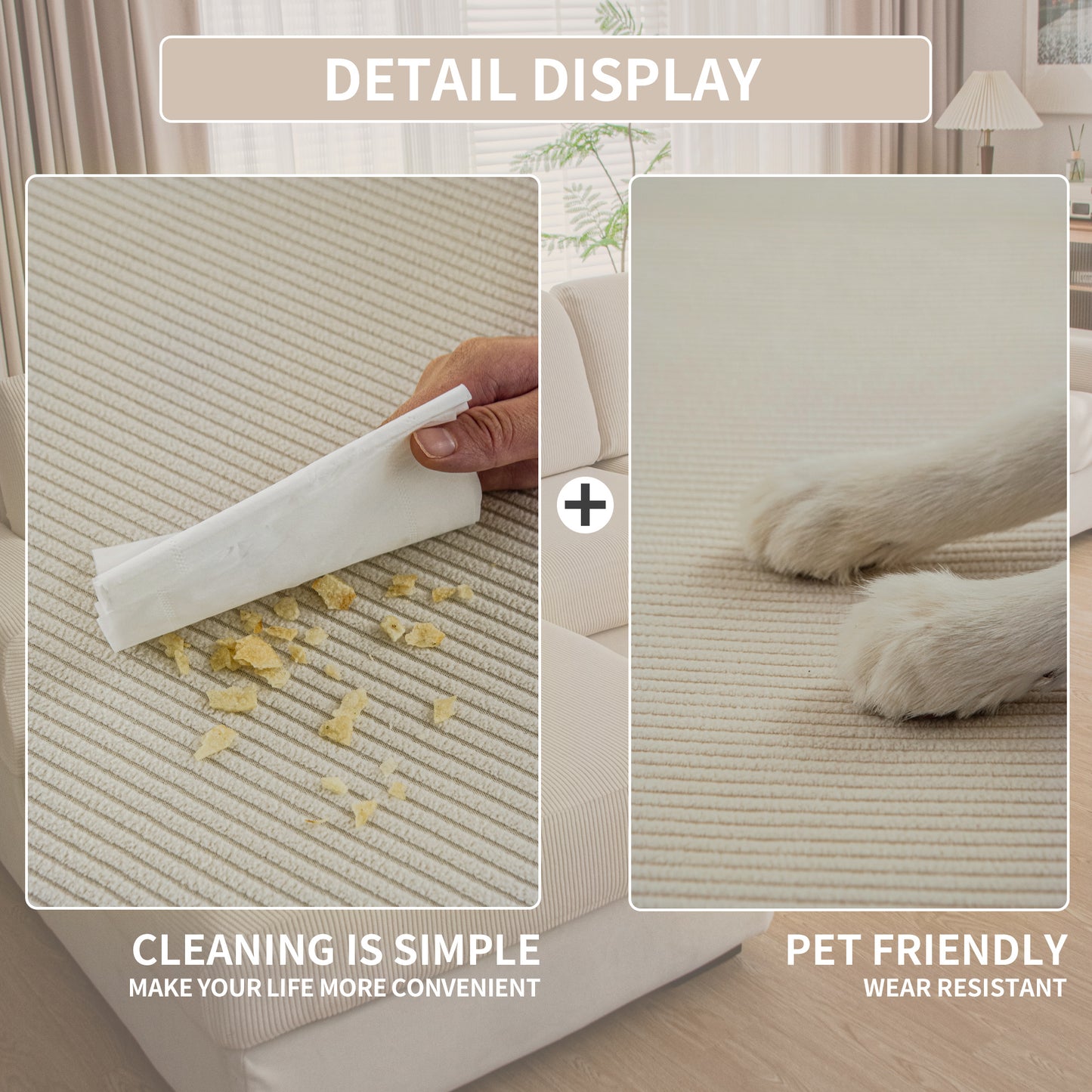 QIANMEW Couch Cushion Covers, Comfort Soft Magic Sofa Covers Washable Stretch Resistant Slipcovers for Sectional and L Shaped Seats Furniture Protectors for Pets