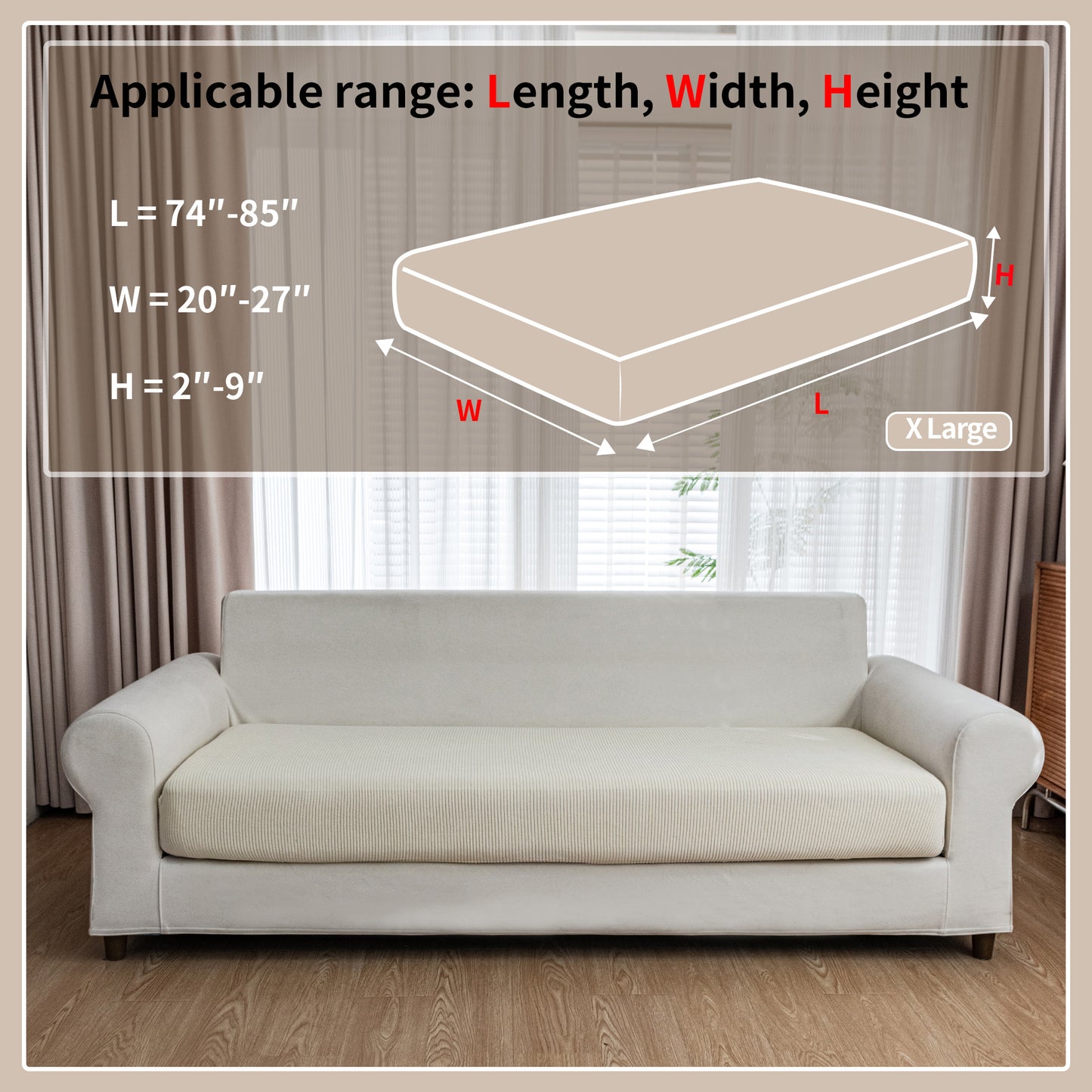 QIANMEW Couch Cushion Covers, Comfort Soft Magic Sofa Covers Washable Stretch Resistant Slipcovers for Sectional and L Shaped Seats Furniture Protectors for Pets