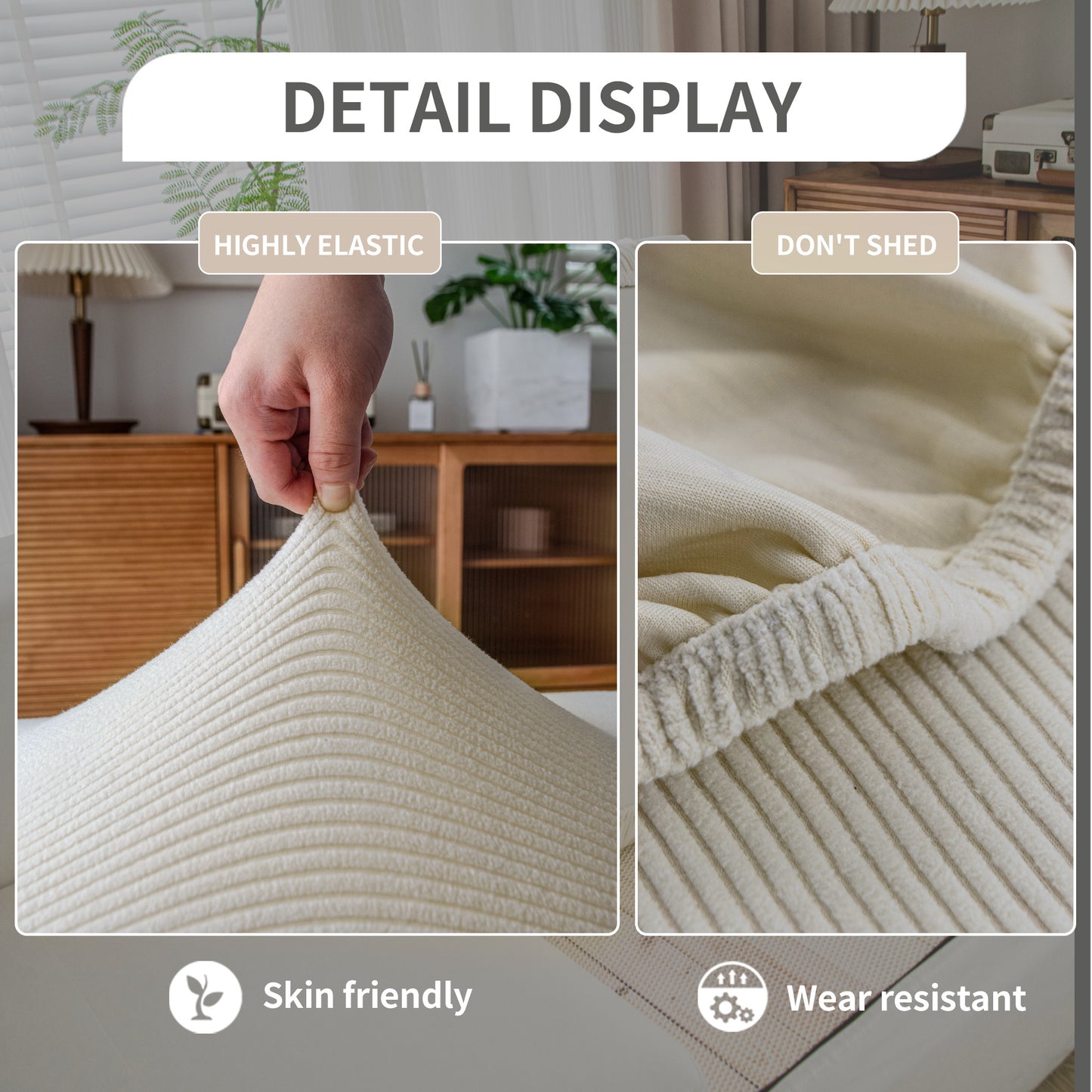 QIANMEW Couch Cushion Covers, Comfort Soft Magic Sofa Covers Washable Stretch Resistant Slipcovers for Sectional and L Shaped Seats Furniture Protectors for Pets