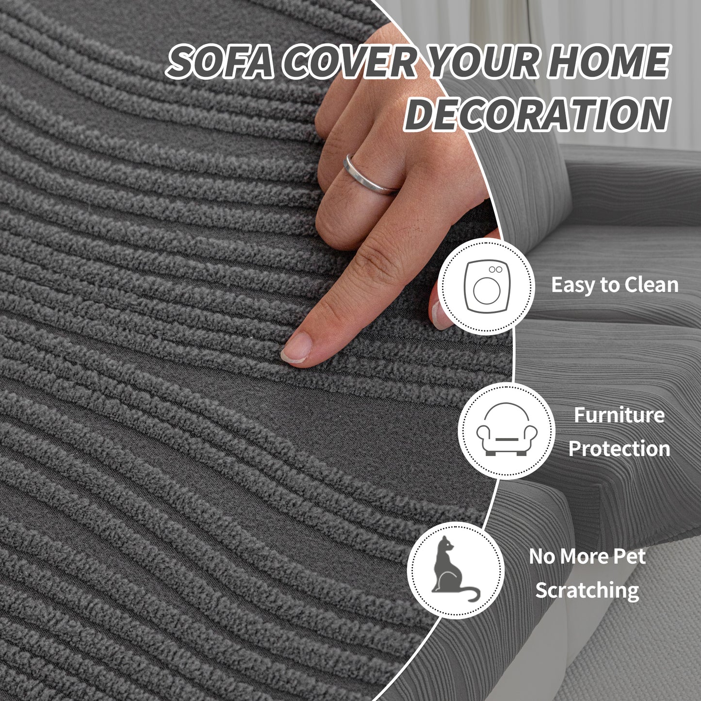 QIANMEW Couch Cushion Covers, Super Stretch Washable Sofa Slipcovers for L Shaped & Modular Seats, Pet-Friendly Furniture Protector with Stripe Design