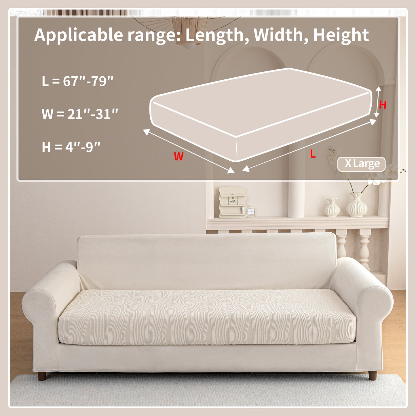 QIANMEW Couch Cushion Covers, Super Stretch Washable Sofa Slipcovers for L Shaped & Modular Seats, Pet-Friendly Furniture Protector with Stripe Design