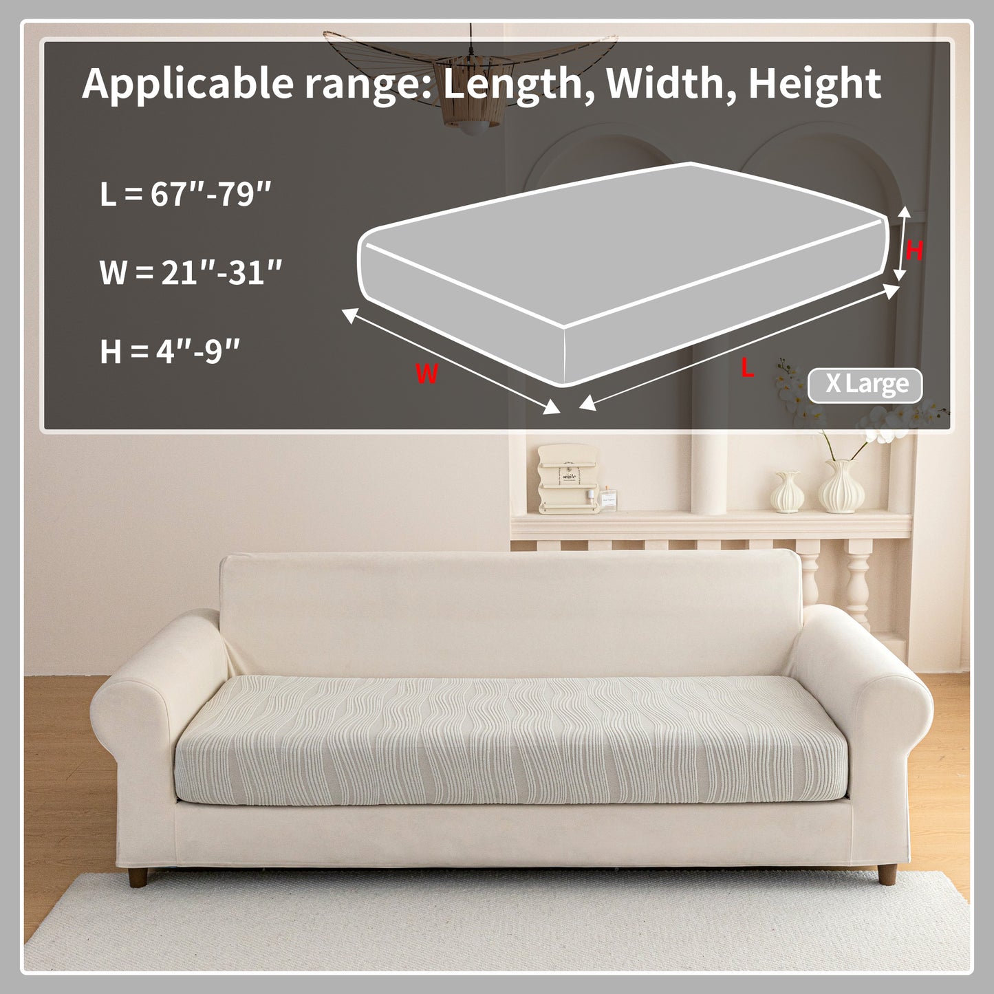 QIANMEW Couch Cushion Covers, Super Stretch Washable Sofa Slipcovers for L Shaped & Modular Seats, Pet-Friendly Furniture Protector with Stripe Design