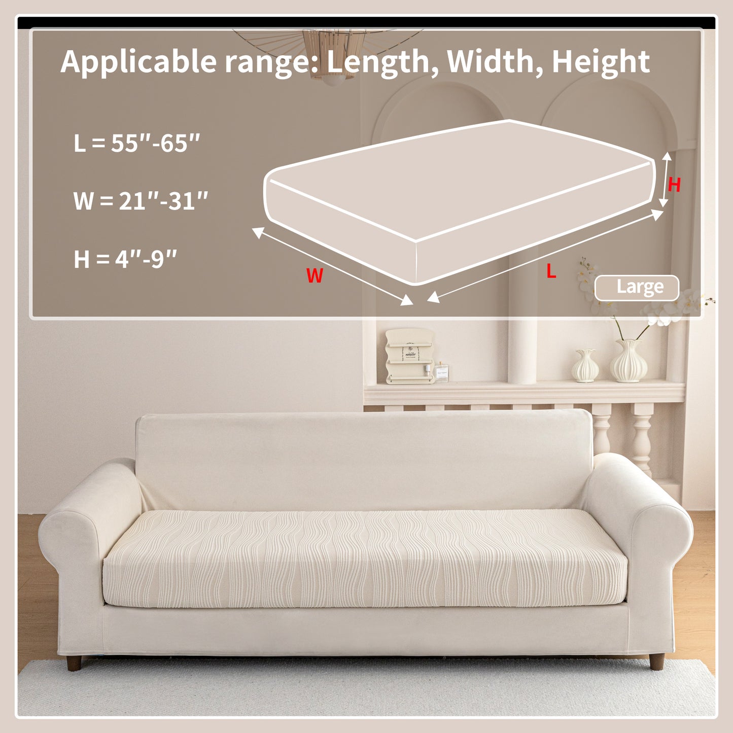 QIANMEW Couch Cushion Covers, Super Stretch Washable Sofa Slipcovers for L Shaped & Modular Seats, Pet-Friendly Furniture Protector with Stripe Design