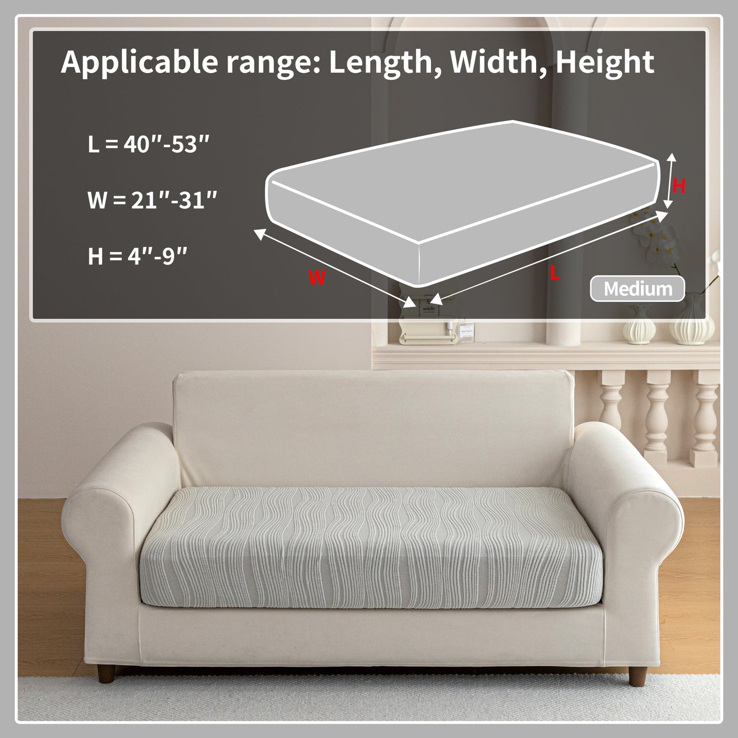 QIANMEW Couch Cushion Covers, Super Stretch Washable Sofa Slipcovers for L Shaped & Modular Seats, Pet-Friendly Furniture Protector with Stripe Design