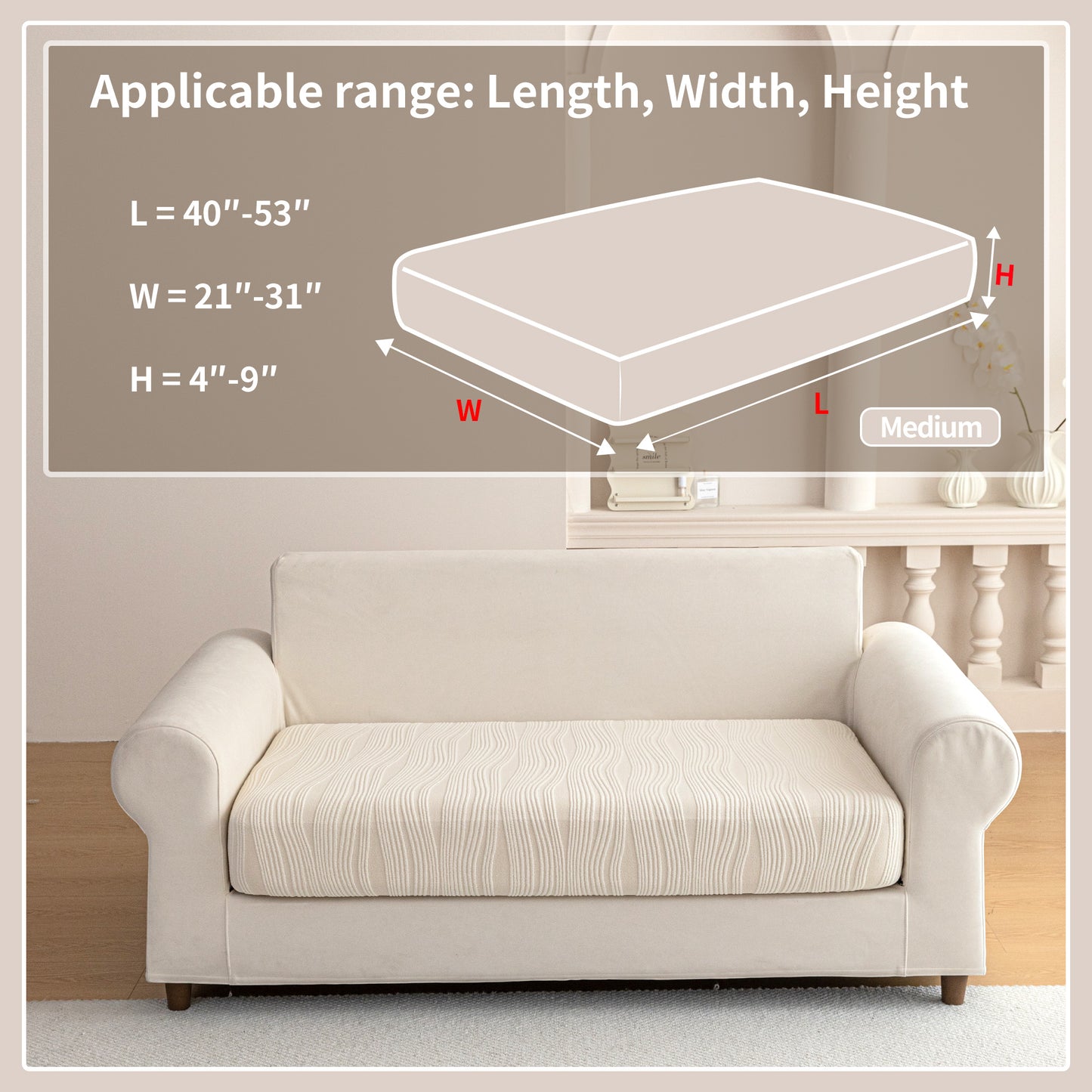 QIANMEW Couch Cushion Covers, Super Stretch Washable Sofa Slipcovers for L Shaped & Modular Seats, Pet-Friendly Furniture Protector with Stripe Design